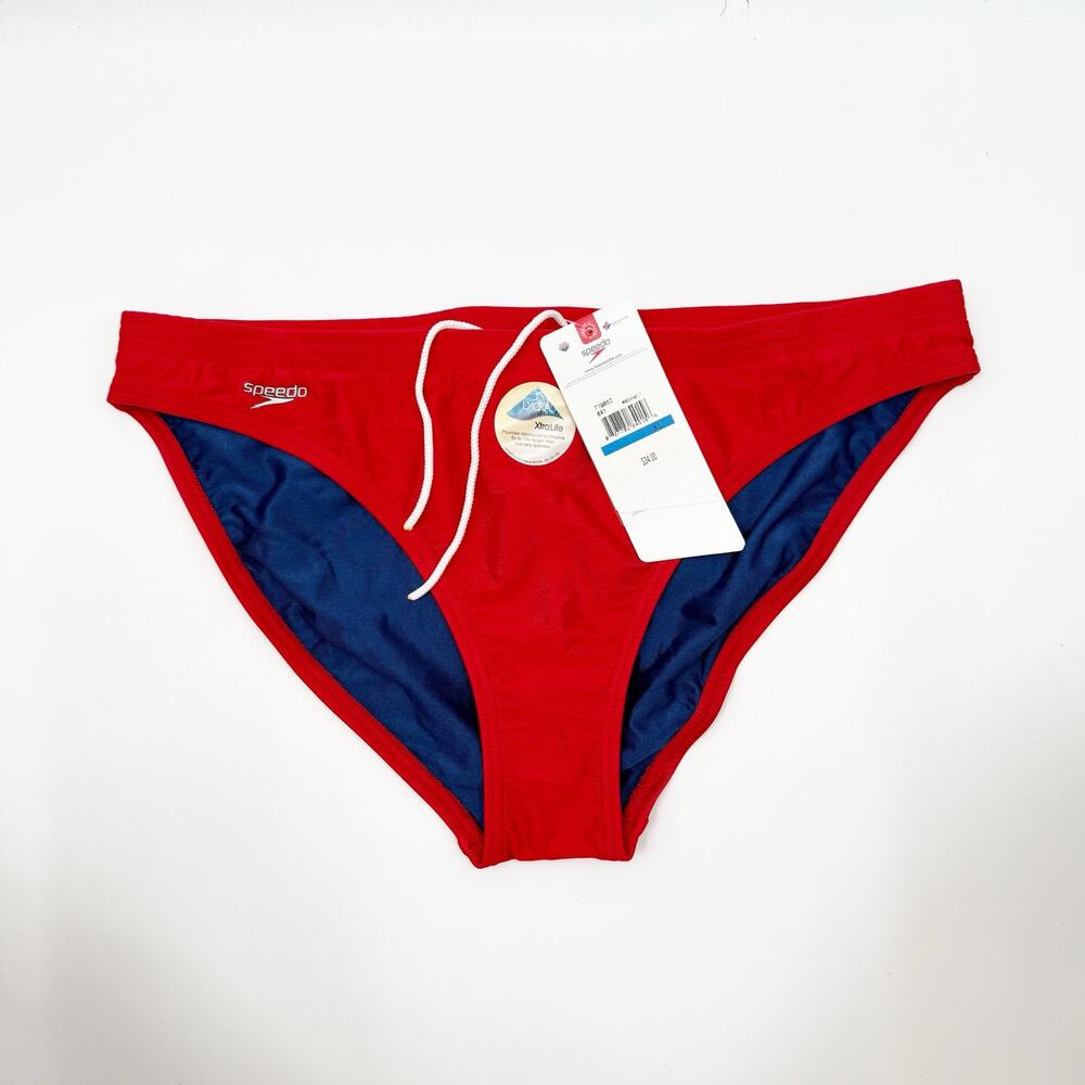 Speedo Brief Men’s Size Extra Large NWT Racing Xtra Life Lycra Red Navy Swim
